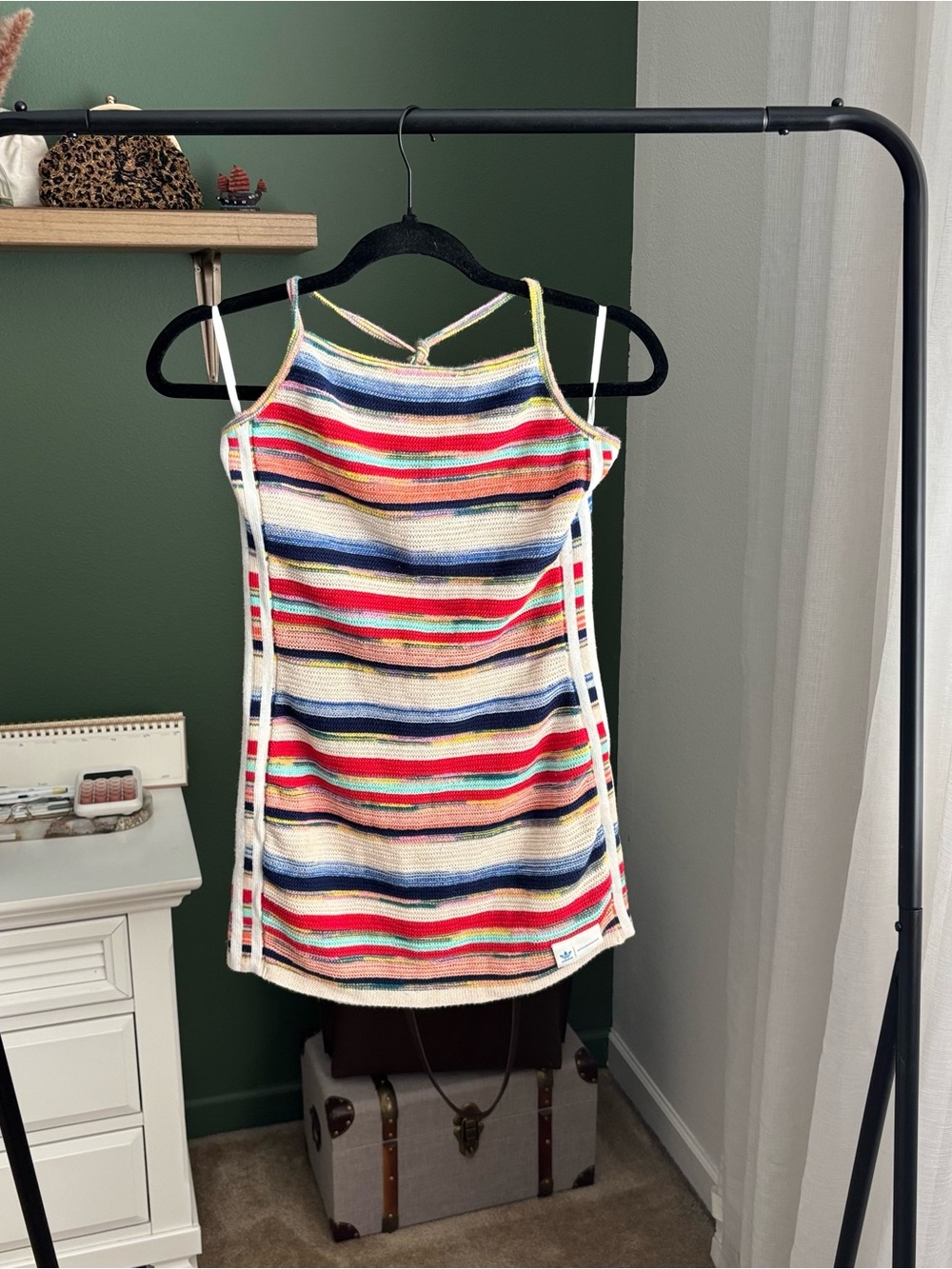 Striped Multicolor Knit Halter Swimsuit Cover Up Mini Dress - Women